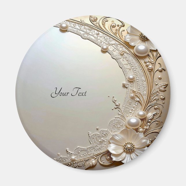 Modern White Flowers Pearls Magnet (Framsidan)