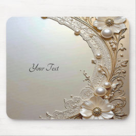 Modern White Flowers Pearls Mousepad Musmatta