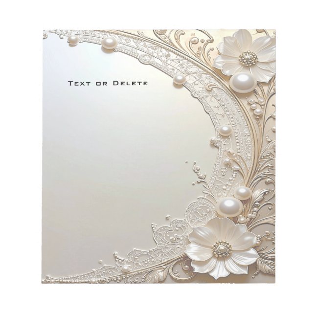 Modern White Flowers Pearls Notepad Anteckningsblock (Framsida)