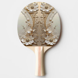 Modern White Flowers Pearls Ping Pong Paddle Pingisracket