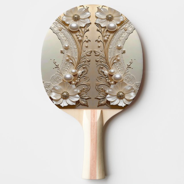 Modern White Flowers Pearls Ping Pong Paddle Pingisracket (Framsidan)