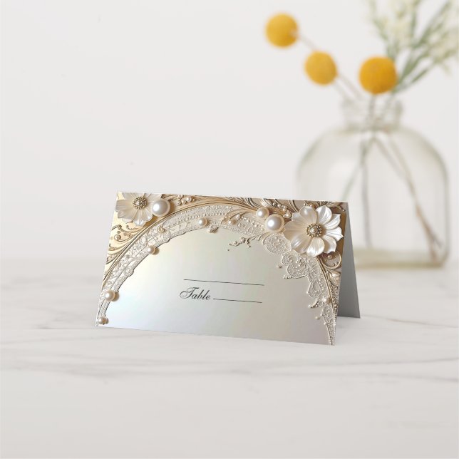 Modern White Flowers Pearls Place Card Placeringskort (Framsida)