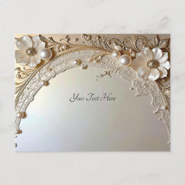 Modern White Flowers Pearls Postcard Vykort