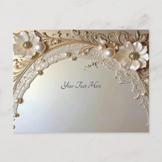 Modern White Flowers Pearls Postcard Vykort