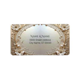 Modern White Flowers Pearls Return Address Label Adressetikett