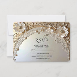 Modern White Flowers Pearls RSVP Card OSA Kort