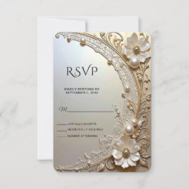 Modern White Flowers Pearls RSVP Card OSA Kort