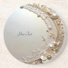 Modern White Flowers Pearls Sandstone Coaster Underlägg