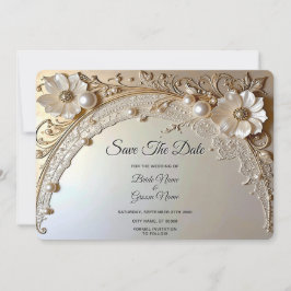 Modern White Flowers Pearls Save The Date Spara Datumet