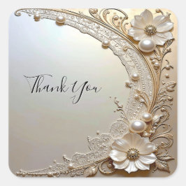 Modern White Flowers Pearls Sticker Fyrkantigt Klistermärke