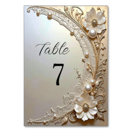 Modern White Flowers Pearls Table Number Bordsnummer