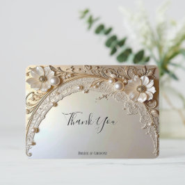 Modern White Flowers Pearls Thank You Card Tack Kort