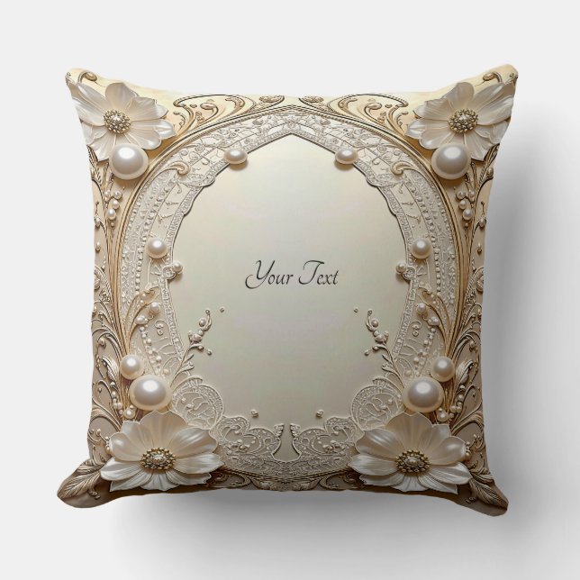 Modern White Flowers Pearls Throw Pillow Kudde (Framsida)