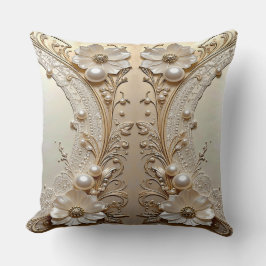 Modern White Flowers Pearls Throw Pillow Kudde