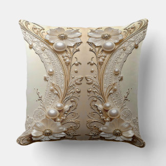 Modern White Flowers Pearls Throw Pillow Kudde