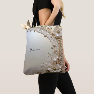 Modern White Flowers Pearls Tote Bag Tygkasse