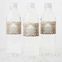 Modern White Flowers Pearls Water Bottle Label