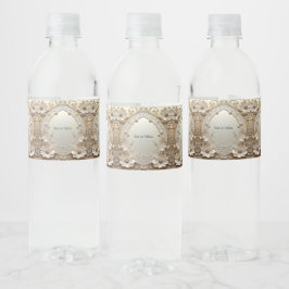 Modern White Flowers Pearls Water Bottle Label Vattenflaskor Etikett