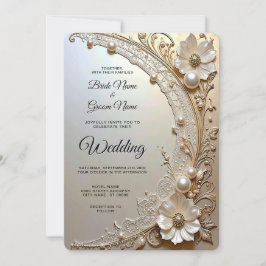 Modern White Flowers Pearls Wedding Invitation Inbjudningar
