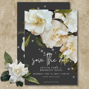 Modern White Gardenias on Black Gnistra Bröllop Spara Datumet