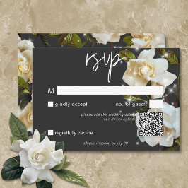 Modern White Gardenias on Black Gnistra QR-kod OSA Kort