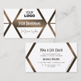Modern White Geometric Brown Shimmer med Logotyp Visitkort