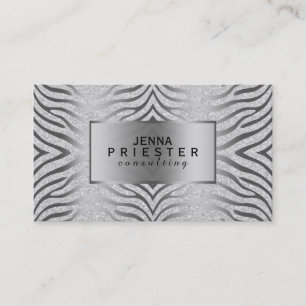 Modern White Glitter & Guld Zebra ränder Visitkort