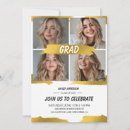 Modern White Gold 4Photo Graduation Party  Inbjudningar