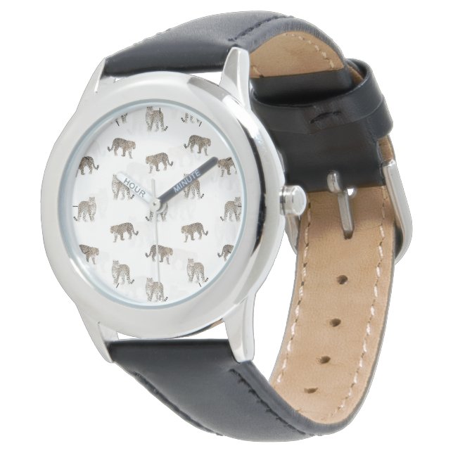 Modern White Golden Leopard Jungle Animals Armbandsur (Vinklad)