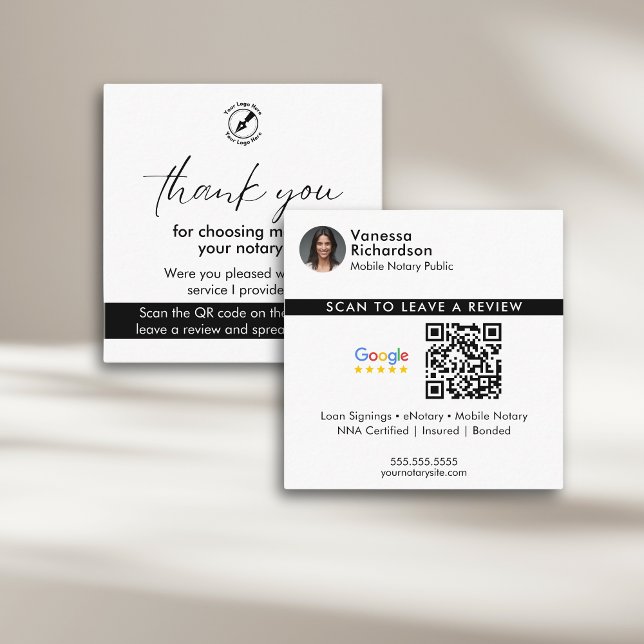 Modern White Google Review QR Notary Tack Fyrkantigt Visitkort (Skapare uppladdad)