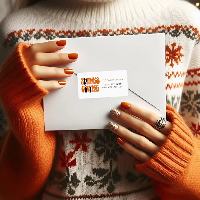 Modern White Graffiti Thanksgiving - höstfall Adressetikett (Skapare uppladdad)