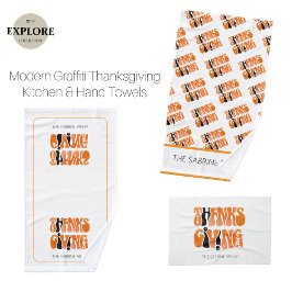 Modern White Graffiti Thanksgiving - höstfall Kökshandduk