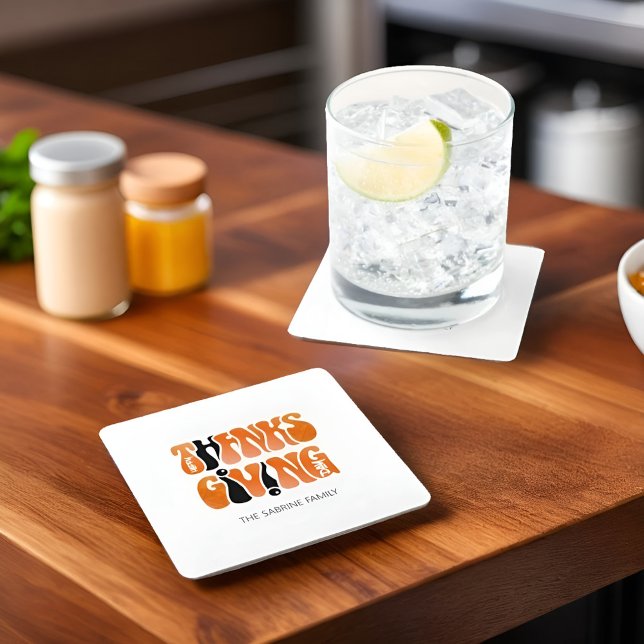 Modern White Graffiti Thanksgiving - höstfall Underlägg Papper Kvadrat (Skapare uppladdad)