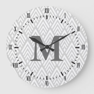 Modern White & Grått Deco Roman Numerals Namn Stor Klocka