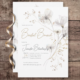 Modern White Grått & Guld Blommigt Möhippa Brunch Inbjudningar