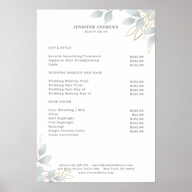 Modern White Grått Leafy Poster (Framsidan)