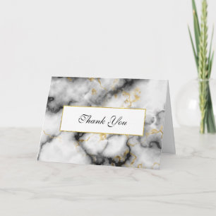 Modern White Grått Marble & Guld Ribbon Tack Kort