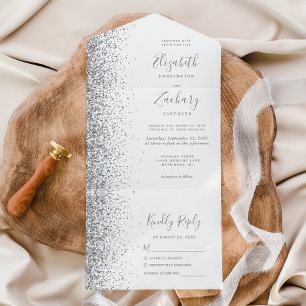 Modern White Grått Silver Glitter Bröllop