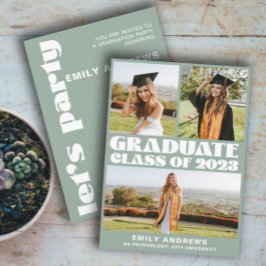 Modern White & Grönt 3 Photo Grad Party Inbjudningar