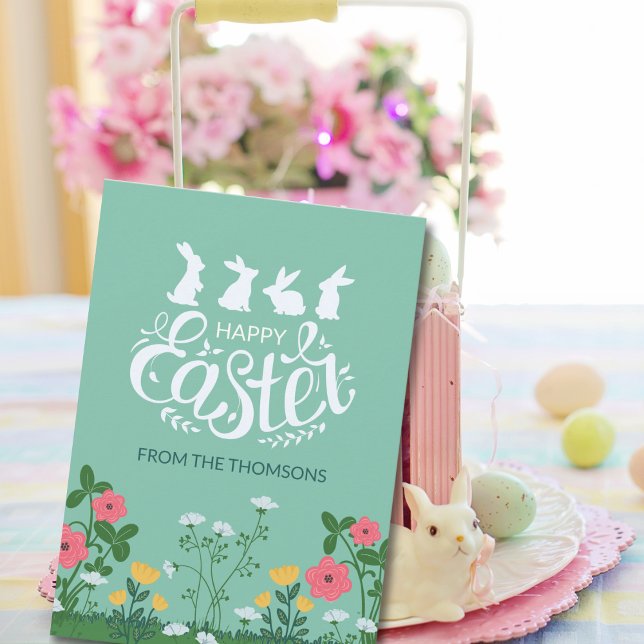 Modern White Grönt Vår Wildblomma Glad påsk Julkort (Skapare uppladdad)