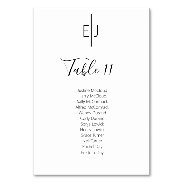 Modern White Guests  Seating List  Table Number Bordsnummer (Framsidan)