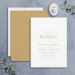 Modern White & Guld Calligraphy Bröllop Inbjudningar