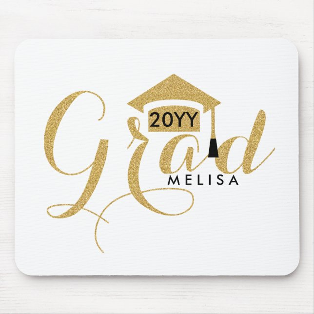 Modern White & Guld Glitter Grad 2016 Musmatta (Framsidan)