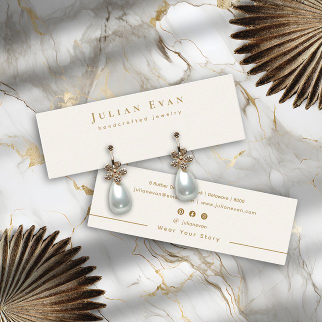 Modern White & Guld Jewelry Earring Visning Mini Visitkort (Modern White & Gold Jewelry Earring Display Mini Business Card)