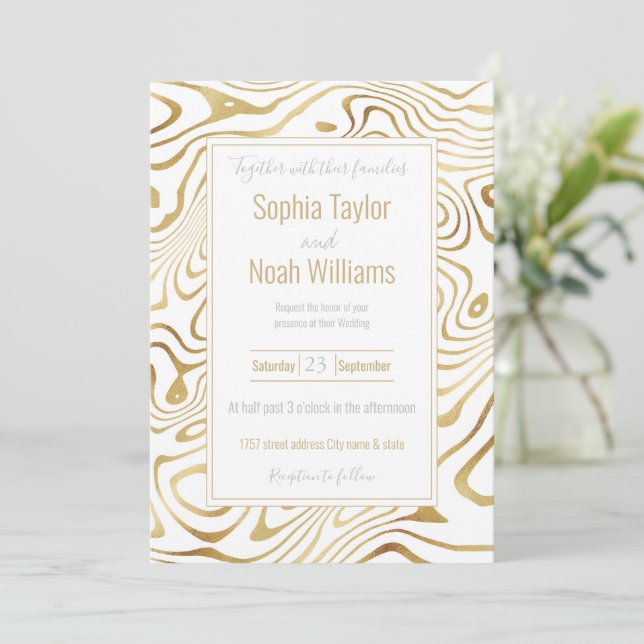 Modern White Guld Marble Abstrakt (Stående Fram)