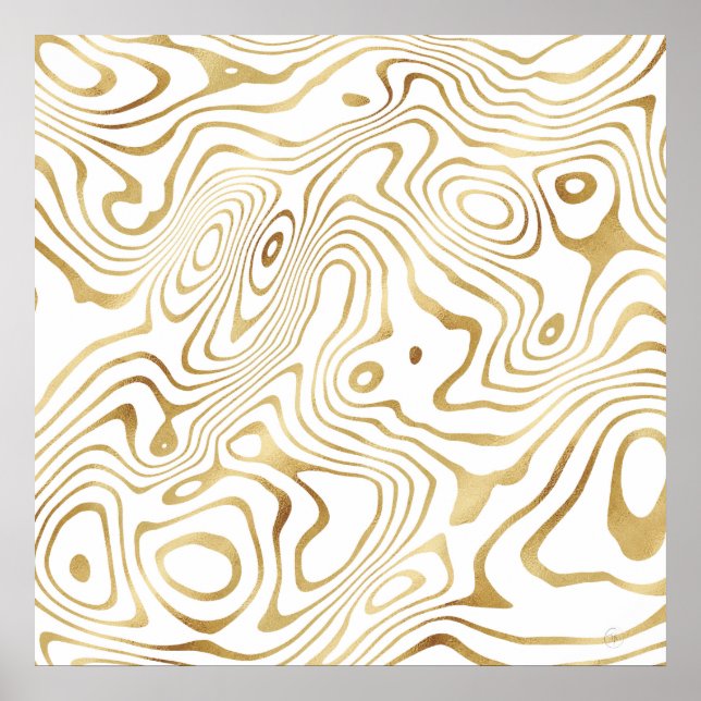 Modern White Guld Marble Abstrakt Poster (Framsidan)
