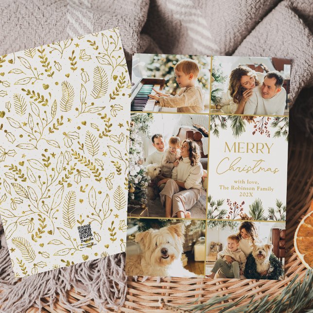 Modern White Guld Multi Photo God jul Julkort (Skapare uppladdad)