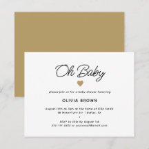 Modern White Guld Oh Baby Shower-inbjudan