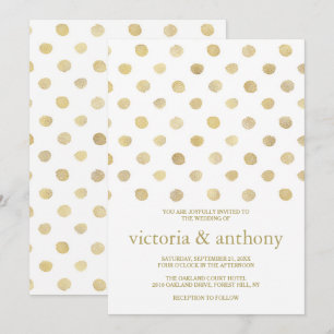 Modern White & Guld Polka dots Bröllop Inbjudningar