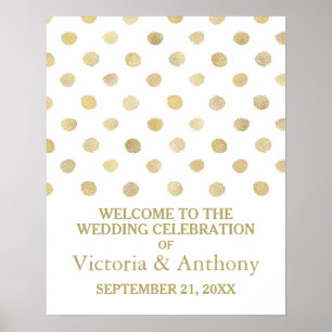 Modern White & Guld Polka dots Bröllop Välkommen Poster